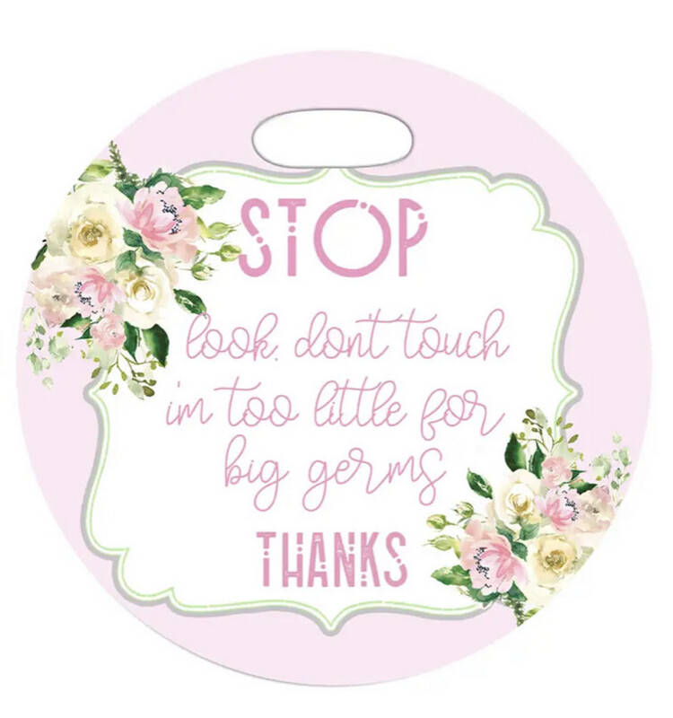 Pink Baby Girl Floral Don't Touch Car Carrier Sign