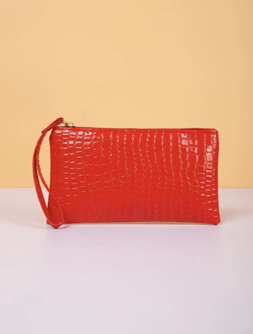 Red Croc Mini Embossed Clutch Bag