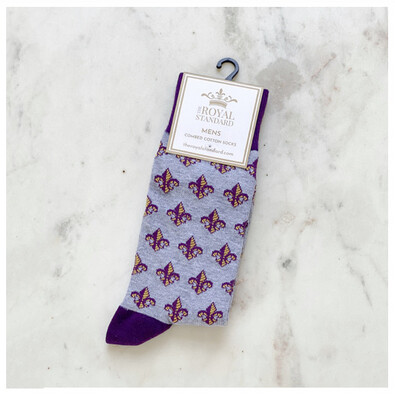 Men's Fleur De Lis Socks in Purple/Yellow