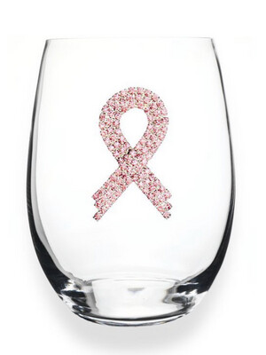 Pink Ribbon Jeweled Stemless Wine Glass