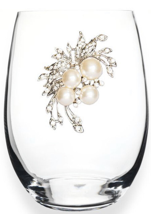 Pearl Bouquet Jeweled Stemless Wine Glass