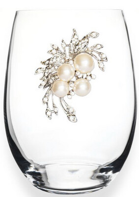 Pearl Bouquet Jeweled Stemless Wine Glass