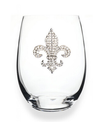 Diamond Fleur de Lis Jeweled Stemless Stemless Wine Glass
