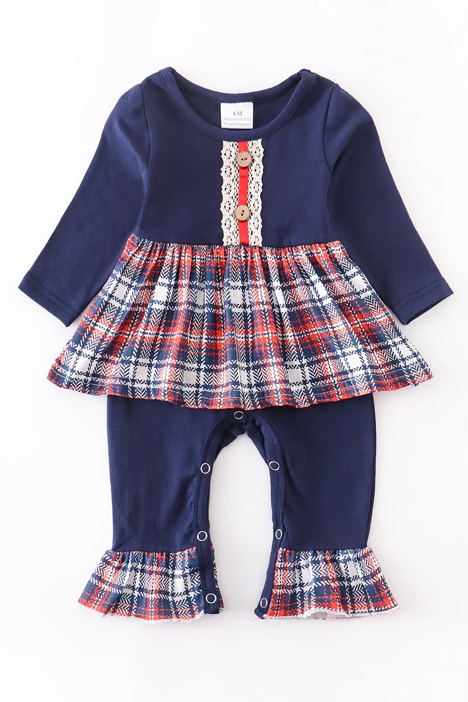Navy Plaid Ruffle Romper