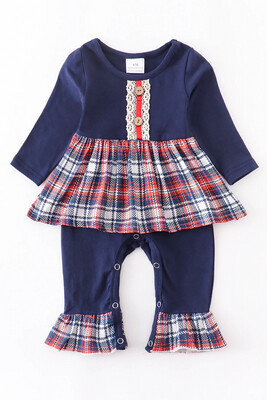 Navy Plaid Ruffle Romper