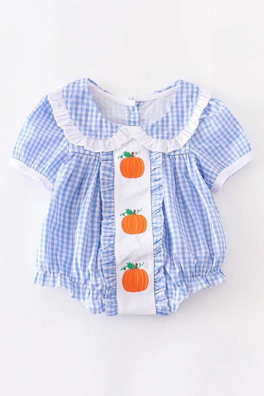Blue Check Pumpkin Embroidery Bubble
