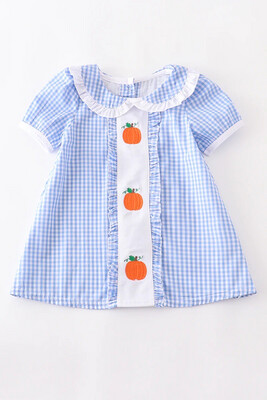Blue Check Pumpkin Embroidery Dress