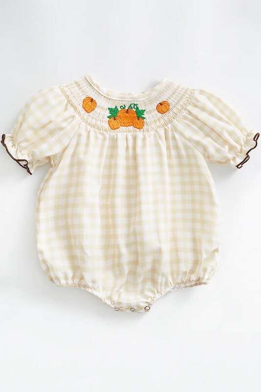 Thanksgiving Plaid Pumpkin Smock Romper