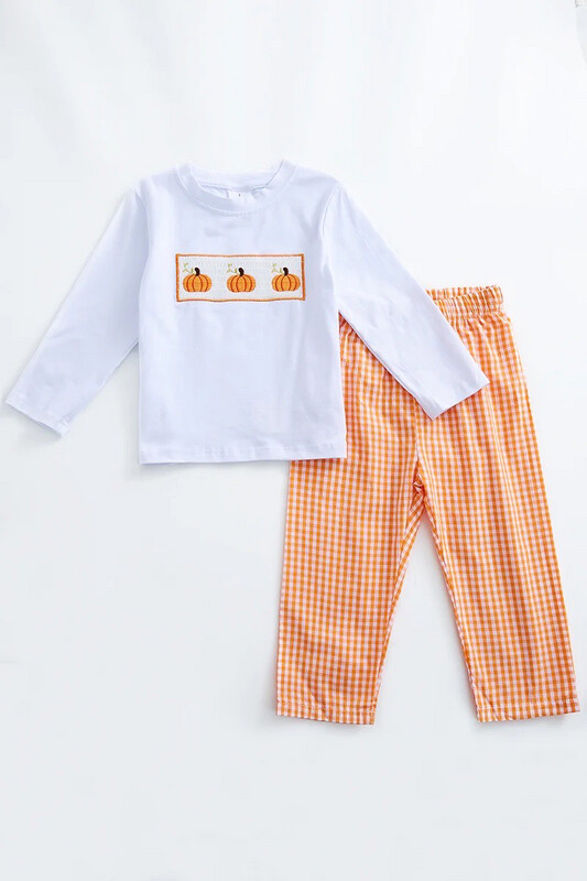 Orange Plaid Pumpkin Smock Outfit