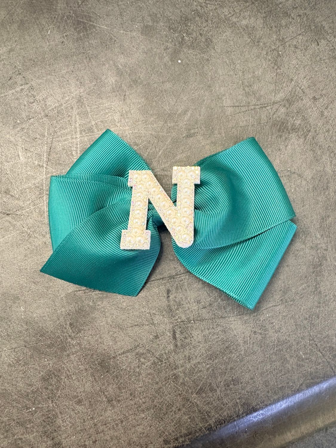 Green with White N Hair Bow