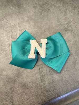 Green with White N Hair Bow