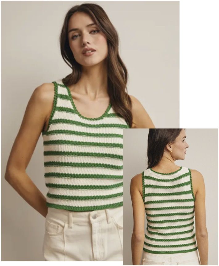 Crochet Tank-Green &amp; White
