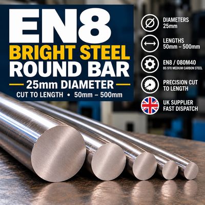 25mm EN8 Bright Round Steel Bar