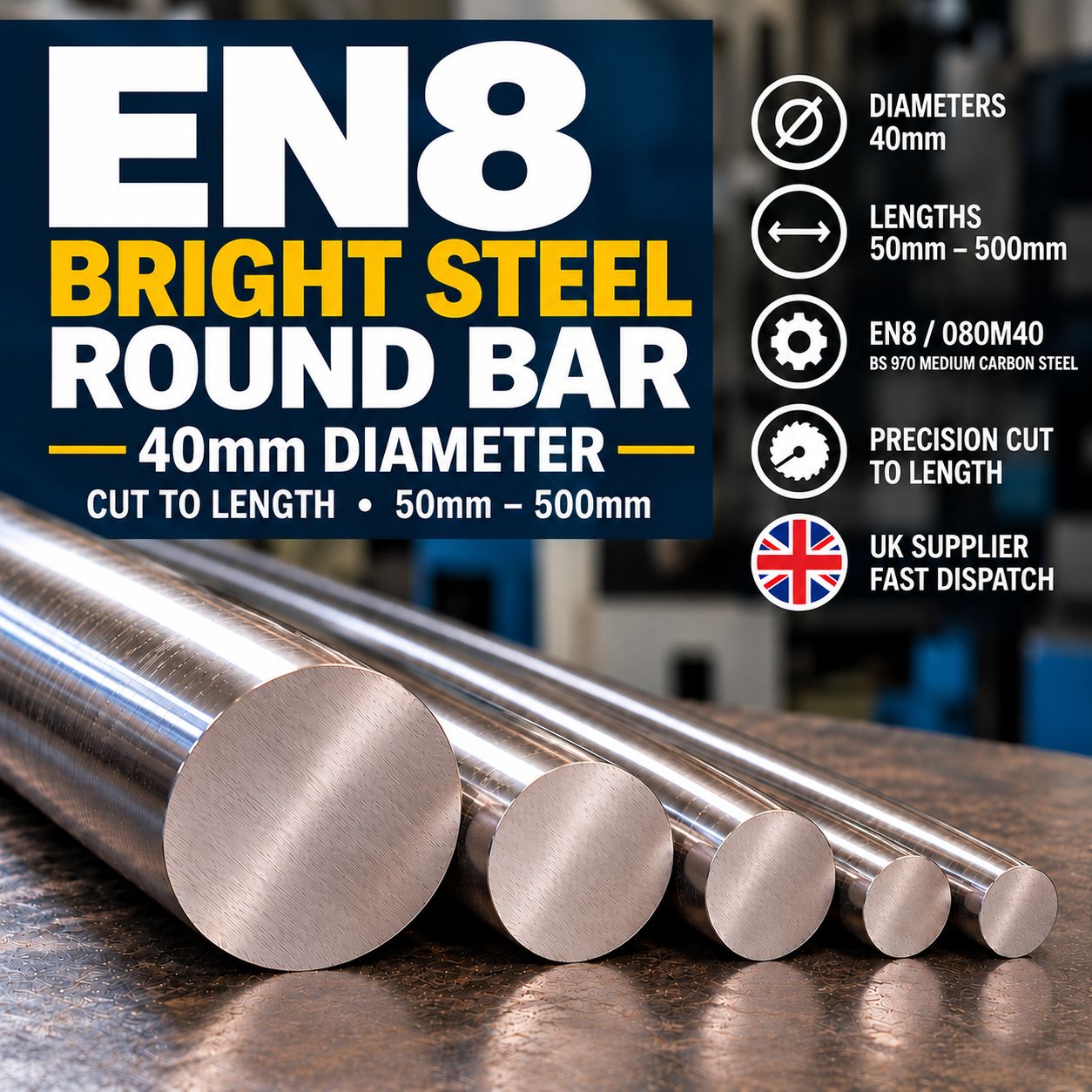 40mm EN8 Bright Round Steel Bar 40mm EN8 Bright Round Steel Bar