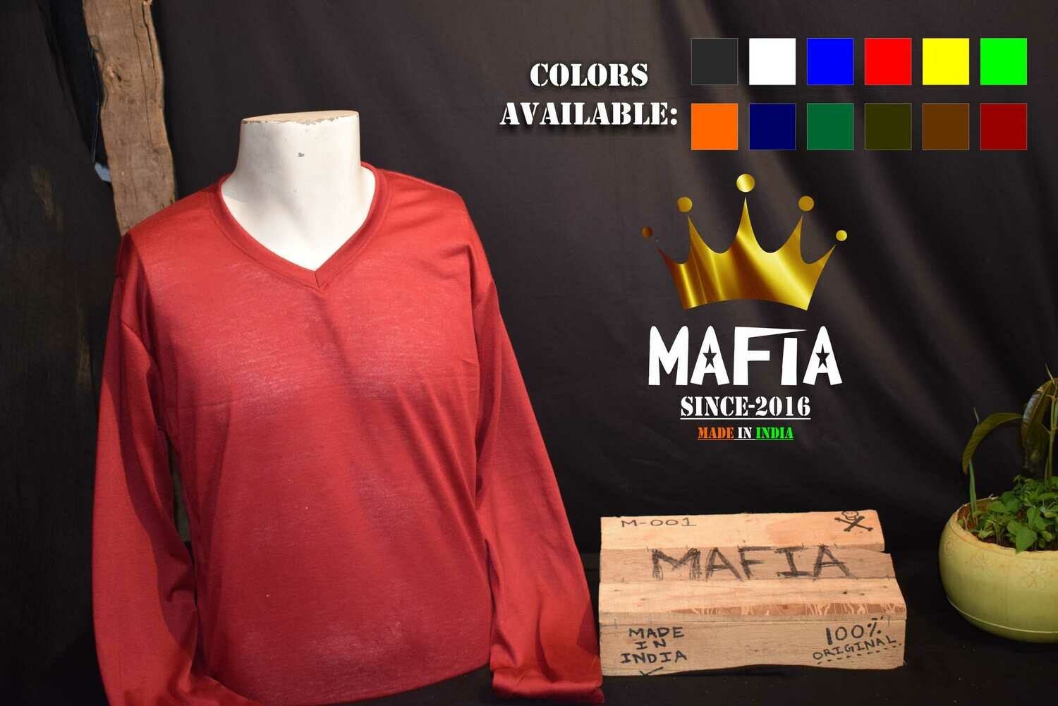 V NECK FULL SLEEVES TSHIRT MAFIA