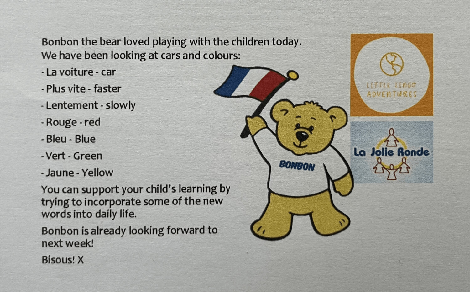 THURSDAYS April 12noon to 2pm Drop-off with Language Lessons - French.  For children 12 months to under 5s.