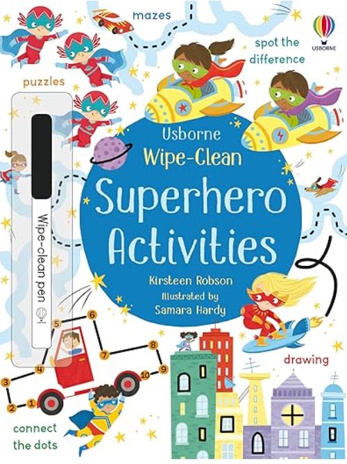 2025 Superhero Activities - Wipe-Clean Usborne Book with pen