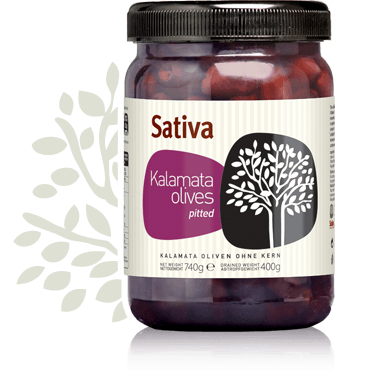 Entkernte Kalamata-Oliven in Salzlake - "Sativa-Olivenkultur"
Abtropfgewicht: 400 g | Nettogewicht: 740 g