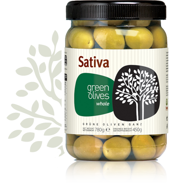 Ganze grüne Halkidiki Oliven in Salzlake - "Sativa Olivenkultur"
Abtropfgewicht: 450 g | Nettogewicht: 780 g