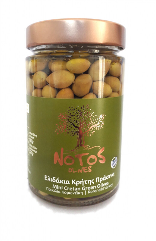 Small Cretan Green Olives (Koroneiki) in Extra Virgin Olive Oil - 380g - NOTOS