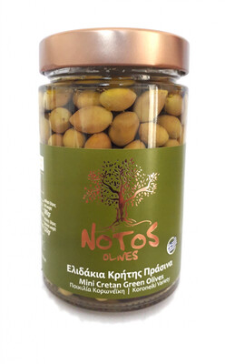 Kleine, Kretische, grüne Oliven (Koroneiki) in Extra Nativem Olivenöl - 380g - NOTOS