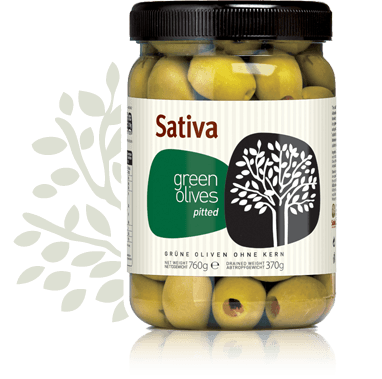 Entkernte grüne Halkidiki Oliven in Salzlake - Entkernte grüne Halkidiki Oliven in Salzlake - "Sativa Olivenkultur" Abtropfgewicht: 400 g | Nettogewicht: 770 g