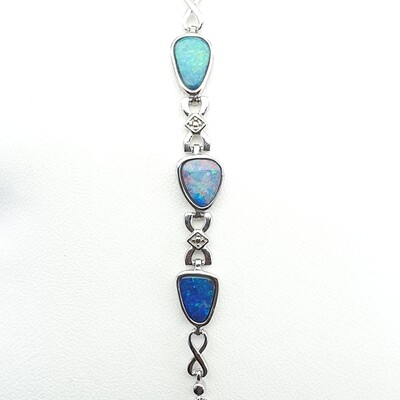 Black Opal Doublet - Rhodium Silver - Bracelet
