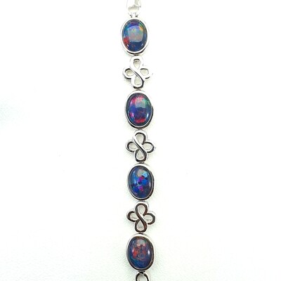 Black Opal Triplet - Rhodium Silver - Bracelet