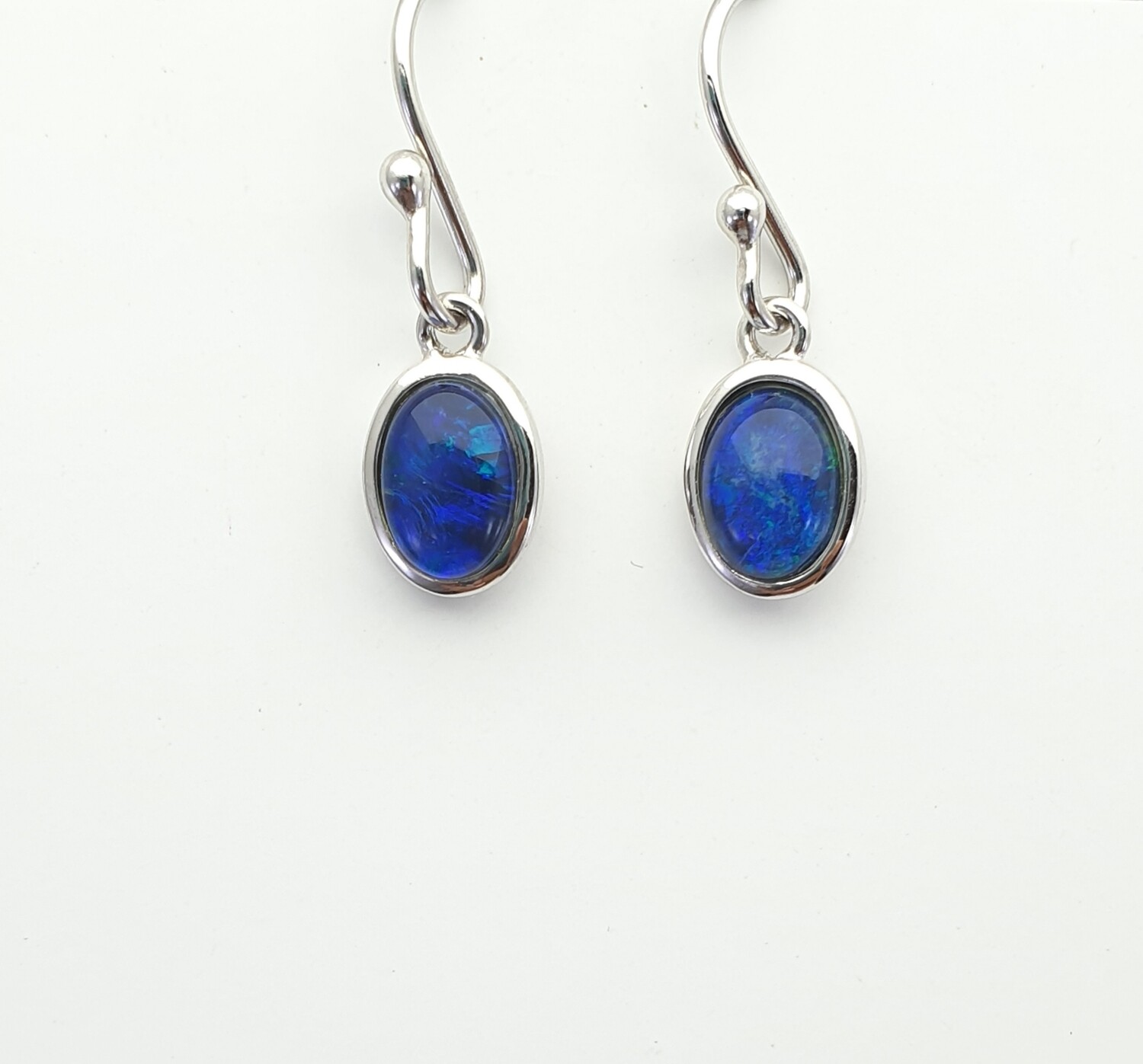 Black Opal Triplet. Rhodium Silver - Earring