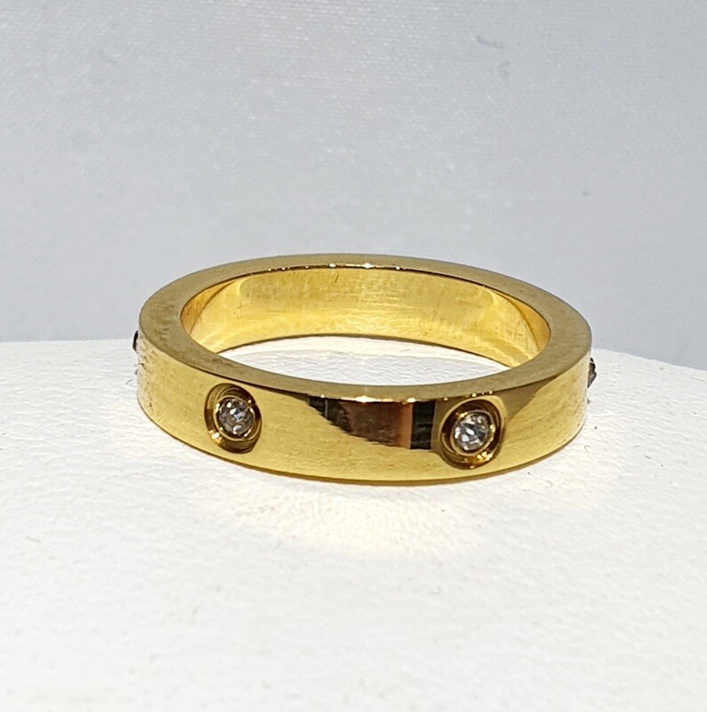 Stainless Steel Ring with Zircons