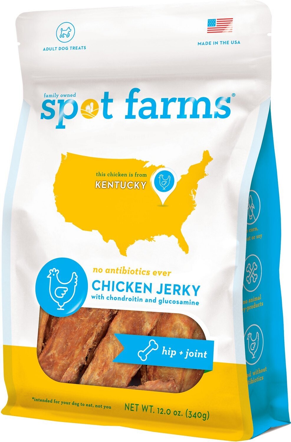 Spot Farms Chicken Jerky Hip &amp; Joint Formula Human-Grade Jerky Dog Treats, 12-oz bag