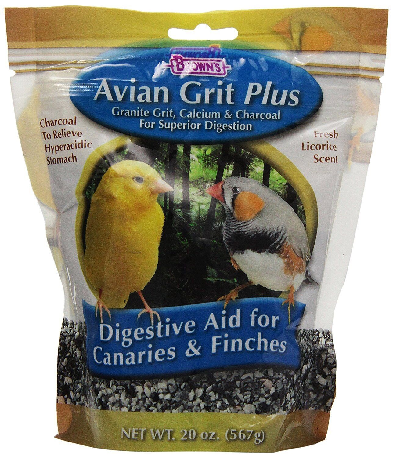 Brown's Avian Grit Plus Digestive Aid for Finches and Canaries with Licorice Scent, 20-Ounce