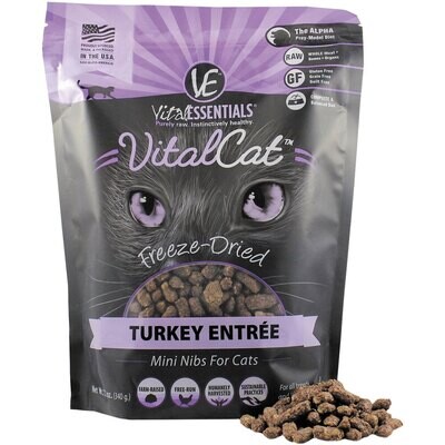 Vital Essentials Vital Cat Freeze-Dried Grain-Free Turkey Mini Nibs Cat Food, 12 oz.