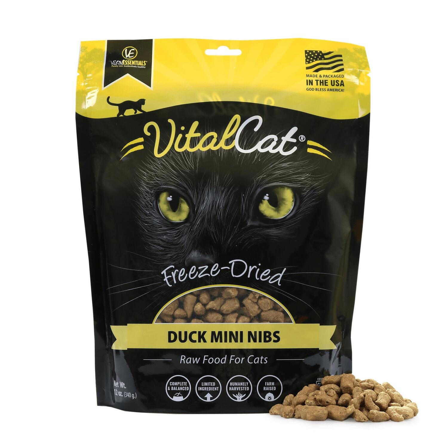 Vital Essentials Vital Cat Freeze-Dried Grain-Free Duck  Mini Nibs Cat Food, 12 oz.