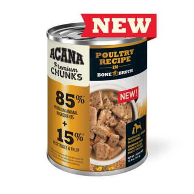 Acana Premium Chunks Wet Dog Food Poultry Recipe in Bone Broth, 12.8oz