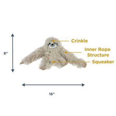Tall Tails Dog Plush Rope Squeaker Sloth 16in