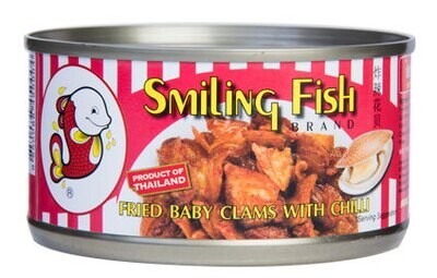 Fried Baby Clams with Chili SMILING FISH (หอยลายทอด รสเผ็ด ตราปุ้มปุ้ย ปลายิ้ม) 70g.