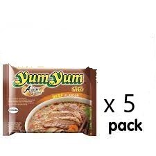 Beef Noodle YUM YUM 60g. X 5 pack (บะหมี่กึ่งสำเร็จรูป รสเนื้อ ขนาด 60ก. x 5 ซอง ตรายำยำ) 300g.