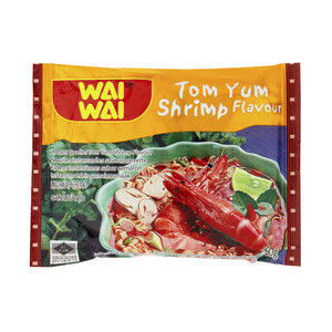 WAI WAI Tom Yum Shrimp Flavour Noodle (บะหมี่กึ่งสำเร็จรูป รสต้มยำกุ้ง ตราไวไว) 60g.