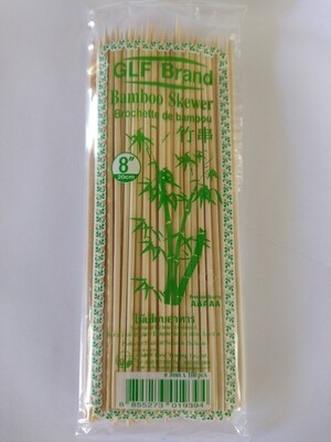 Bamboo Skewer 8&quot; (ไม้เสียบอาหาร ลูกชิ้น ไม่ไผ่ทำบาร์บีคิว ขนาด 8 นิ้ว) X 100 pieces