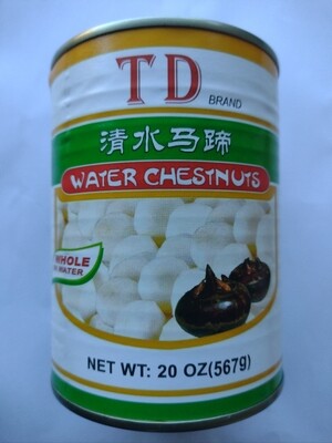 Water Chestnuts [whole] TD BRAND (แห้ว พร้อมรับประทาน ในกระป๋อง ตราทีดี) 540g.