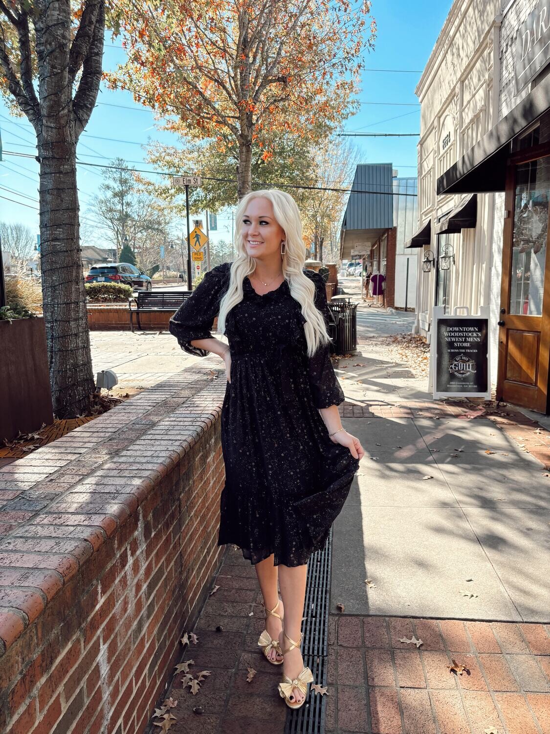 blu pepper l/s chiffon ruffle midi dress w/stars
