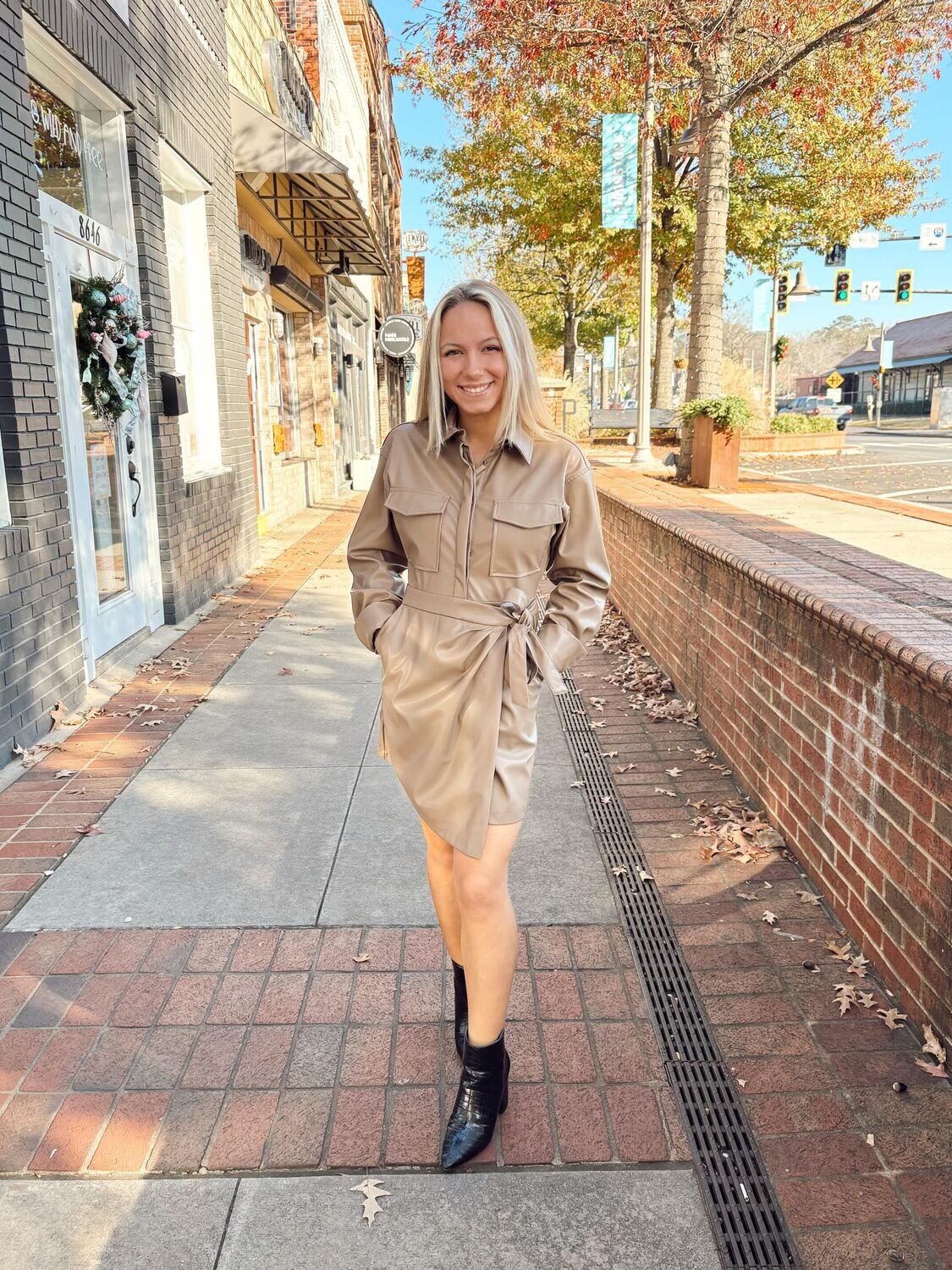 Le Lis leather shirt wrap dress