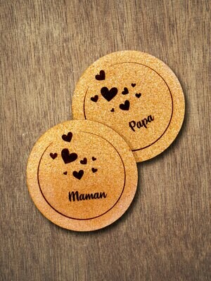 6 Sous-verres "Coeurs" avec prénoms