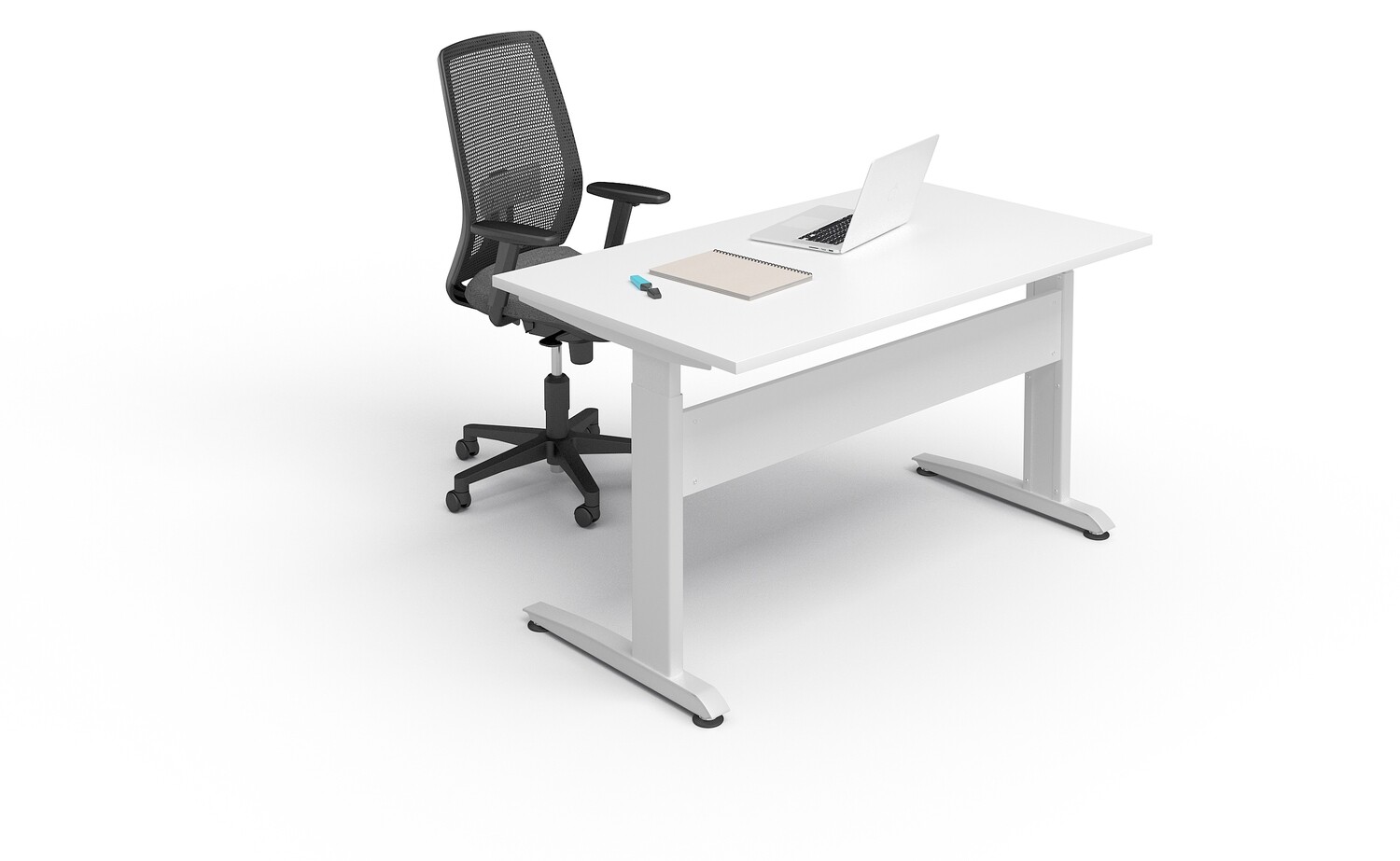 Pachet SitStand 1, Selectează culoarea cadrului metalic: Alb, Selecteză culoarea blatului: Alb, Selectează culoarea scaunului: Negru