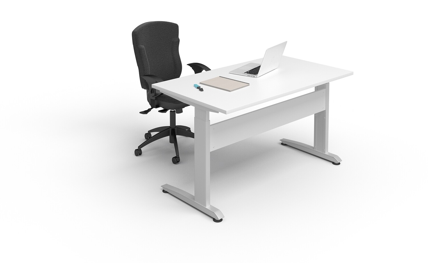 Pachet SitStand 2, Selectează culoarea cadrului metalic: Alb, Selecteză culoarea blatului: Alb, Selectează culoarea scaunului: Negru