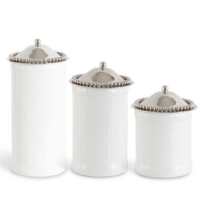 KKI White Ceramic Container w Silver Lid