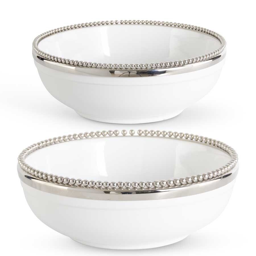 KKI White Ceramic Bowl W Silver Bead
