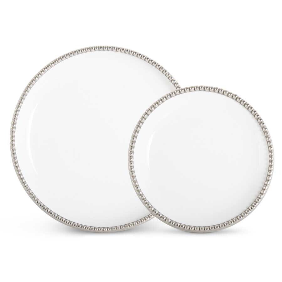 KKI White Ceramic Plate W Silver Beads