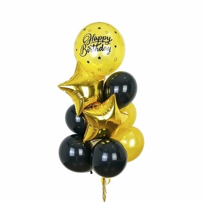 Бабл золотой металлик с черной надписью "Happy Birthday"